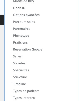 Option Réservation Google dans le menu Paramètres