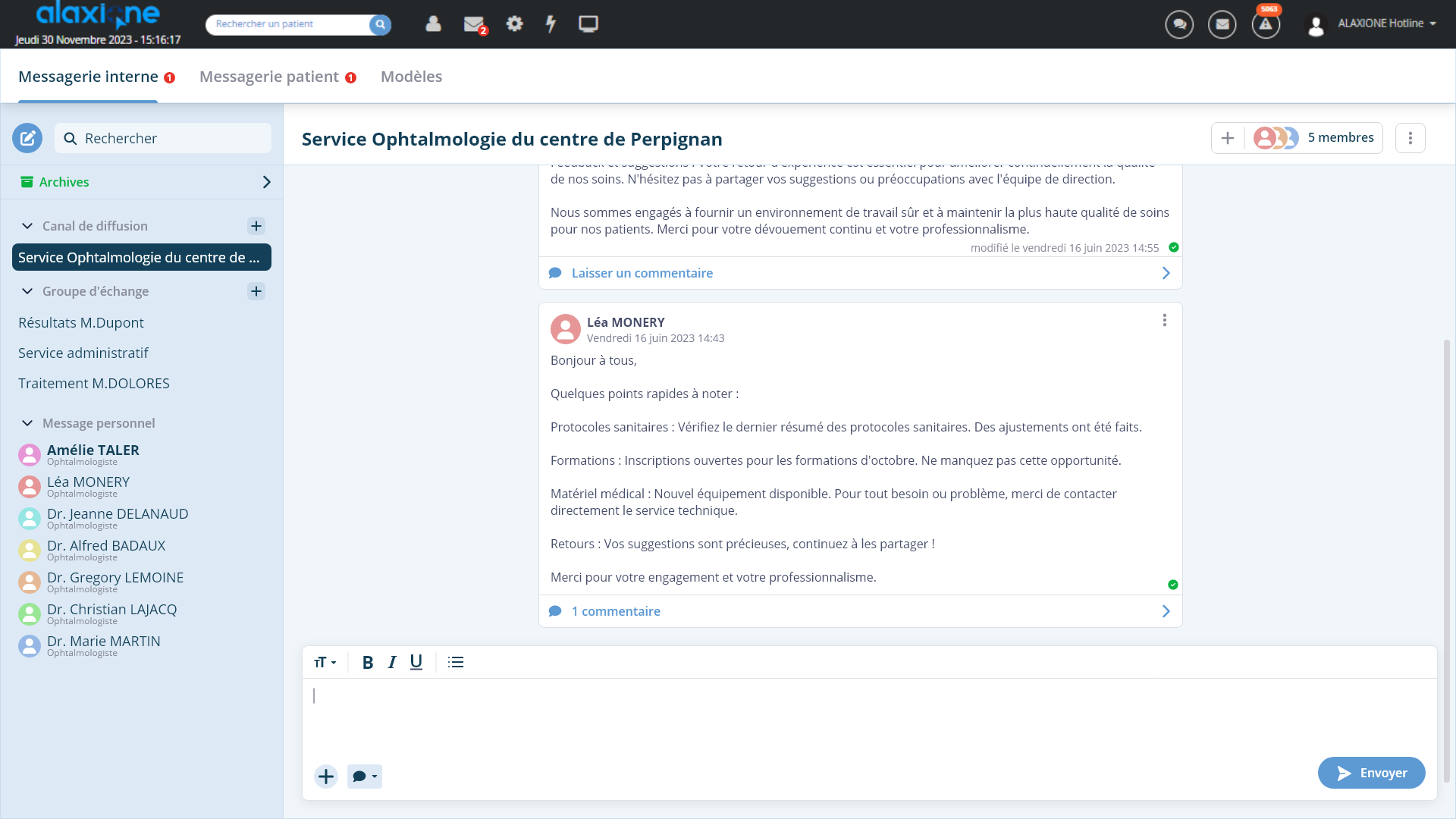 Annonces et commentaires d’un canal de diffusion